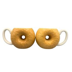 Boston Warehouse Bagel Coffee Cup Set Novelty 90s Toasted Brown Planter Vintage